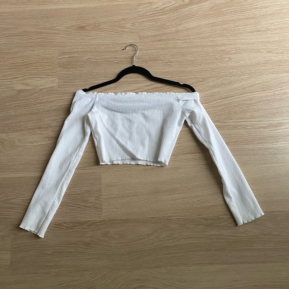 ASOS White Ruffle Ribbed Off the Shoulder Top - Picture 4 of 6